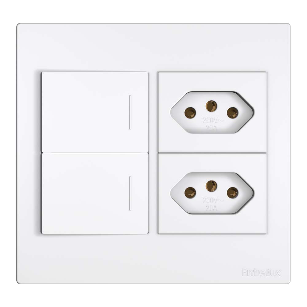 Classic 4×4 tomada dupla + interruptor duplo branco