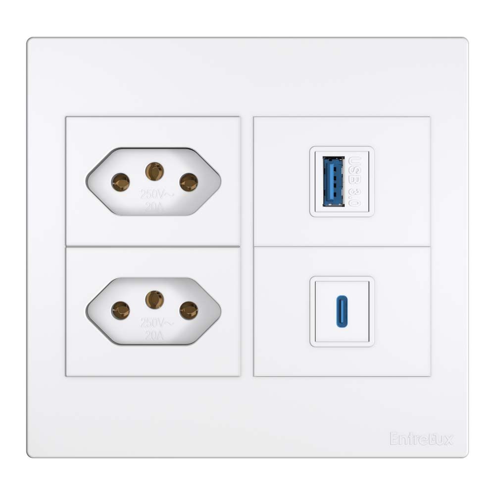 Classic 4×4 tomada dupla + entrada USB + entrada C branco