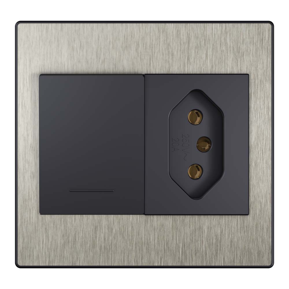 Fit steel interruptor + tomada aço escovado