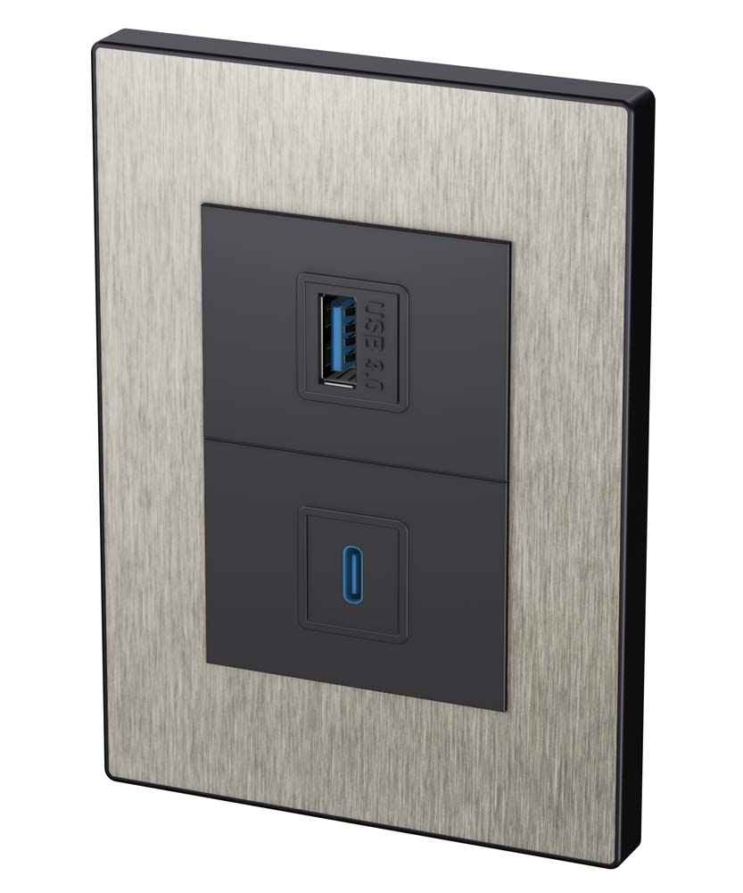 Steel entrada USB + entrada C aço escovado