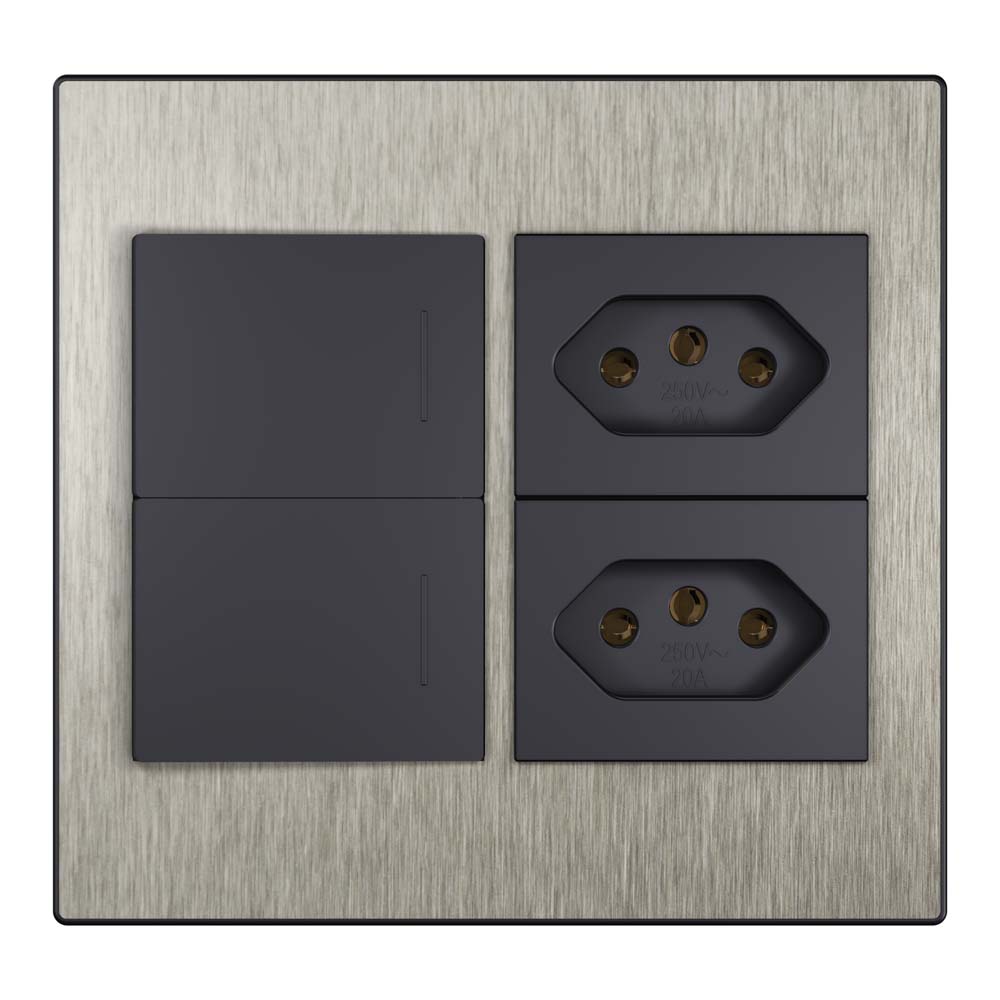 Steel 4×4 tomada dupla + interruptor duplo aço escovado