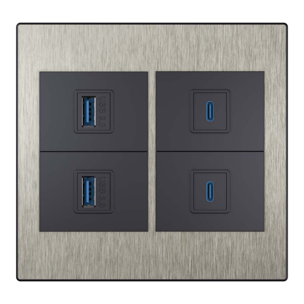 Steel 4×4 entrada USB dupla + entrada C dupla aço escovado